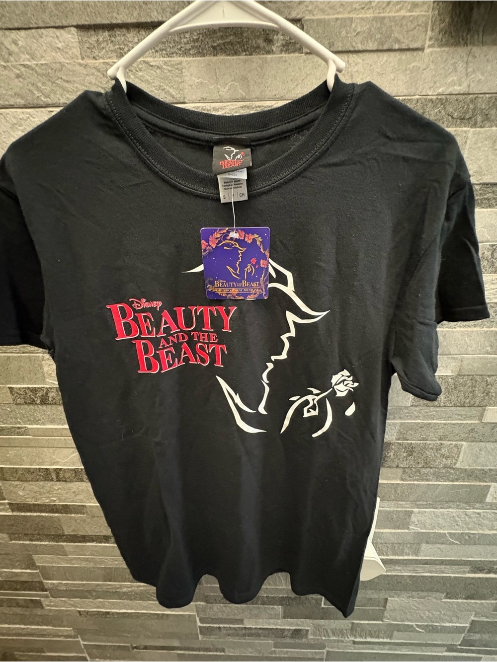 Disney Beauty and the Beast Black Tee with Red and White Graphic